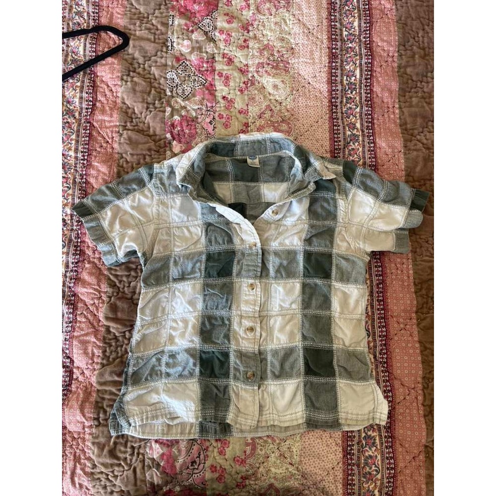 Austin Clothing Co Womens Green Patchwork Plaid Short Sleeve Button Down Shirt S